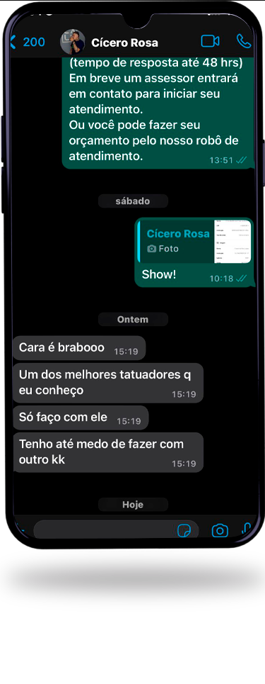 Print de depoimento de cliente satisfeito com tatuagem do Chris Tatuador, 4
